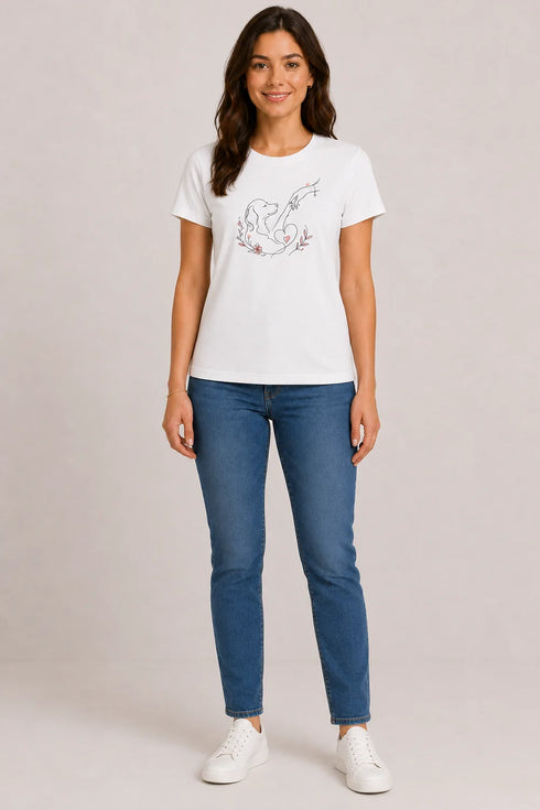 Women's Gentle Touch Dog Love Premium Cotton Oversized T-Shirt - White - Full View