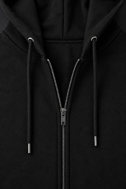 Women Premium Cotton Zip Hoodie - Black close view