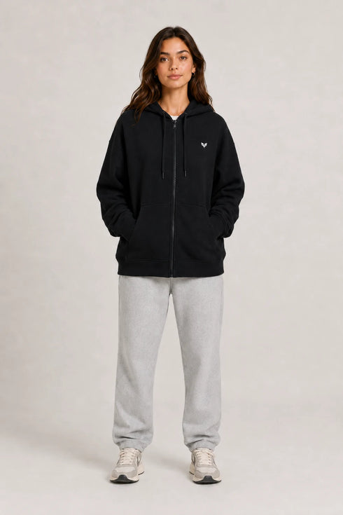 Women Premium Cotton Zip Hoodie - Black full view