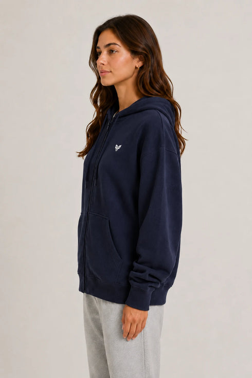Women Premium Cotton Zip Hoodie - Black side view
