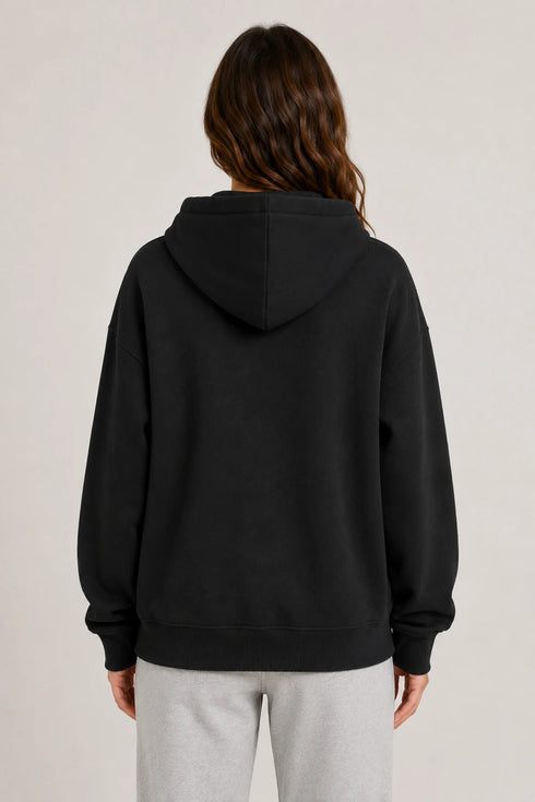Women Premium Cotton Zip Hoodie - Charcoal Grey back view