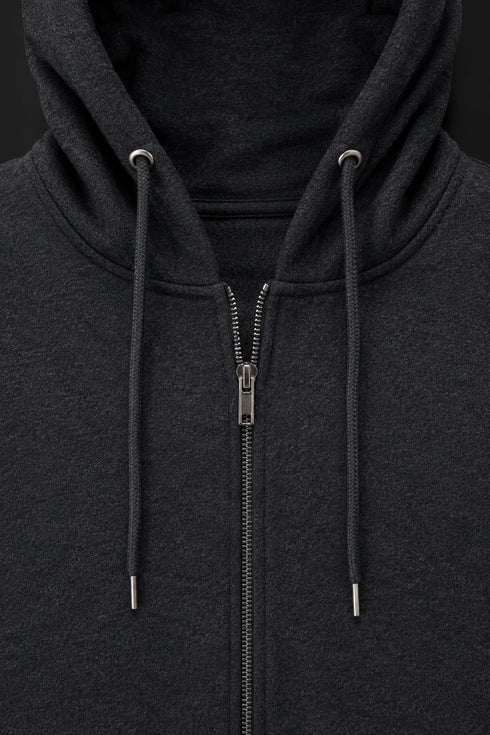 Women Premium Cotton Zip Hoodie - Charcoal Grey close view