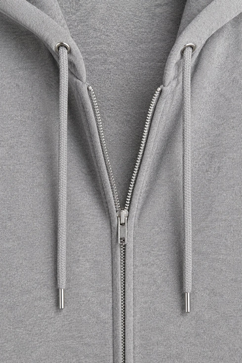 Women Premium Cotton Zip Hoodie - Light Grey close view