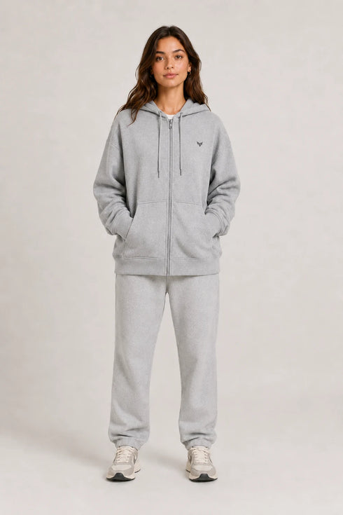 Women Premium Cotton Zip Hoodie - Light Grey full view