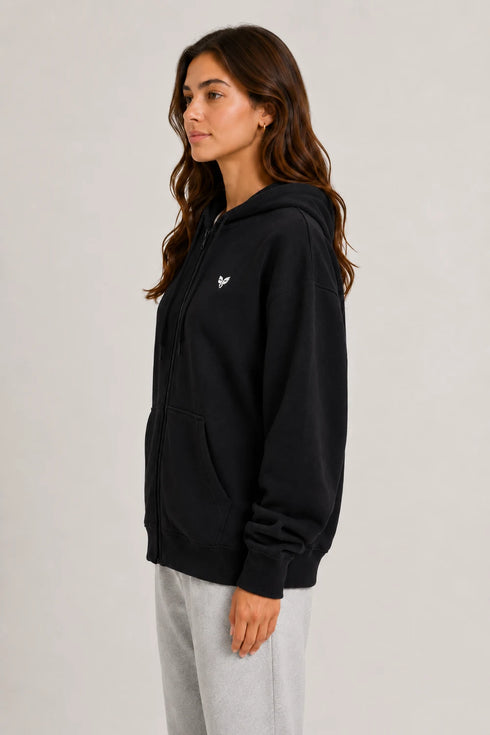 Women Premium Cotton Zip Hoodie - Light Grey side view