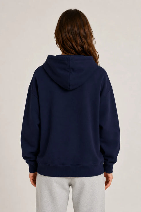 Women Premium Cotton Zip Hoodie - Navy Blue back view