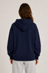 Women Premium Cotton Zip Hoodie - Navy Blue back view