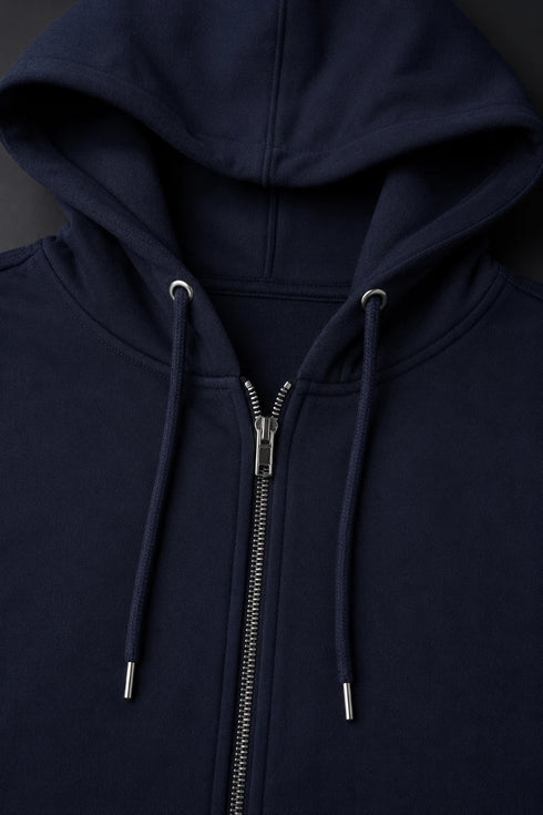 Women Premium Cotton Zip Hoodie - Navy Blue close view