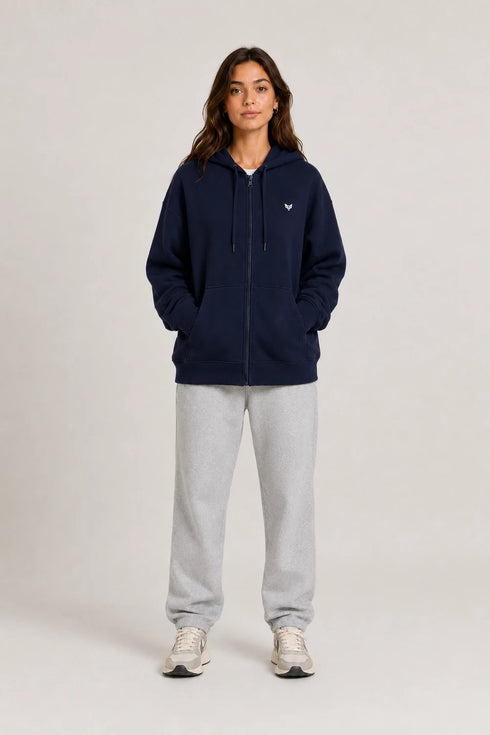 Women Premium Cotton Zip Hoodie - Navy Blue full view