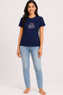 Women's I Love Yoga Premium Cotton Regular Fit T-Shirt - Navy Blue - Full View
