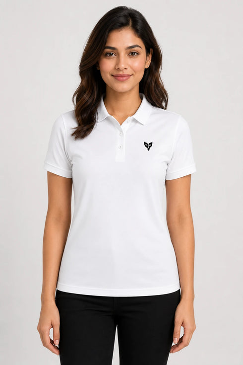 White women microfibre Dri Fit premium cotton polo T-shirt front view