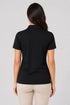 Black women microfibre Dri Fit premium cotton polo T-shirt back view
