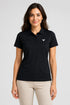 Black women microfibre Dri Fit premium cotton polo T-shirt front view
