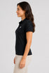 Black women microfibre Dri Fit premium cotton polo T-shirt side view