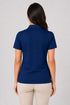 Navy Blue women microfibre Dri Fit premium cotton polo T-shirt back view
