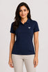 Navy Blue women microfibre Dri Fit premium cotton polo T-shirt front view