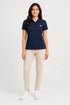 Navy Blue women microfibre Dri Fit premium cotton polo T-shirt full view