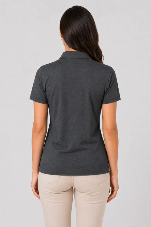 Charcoal Grey women microfibre Dri Fit premium cotton polo T-shirt back view