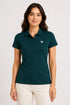 Dark Teal Green women microfibre Dri Fit premium cotton polo T-shirt front view
