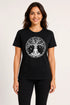 Women Yoga Tree Regular Round Neck T-Shirt - Black - Front View