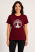 Women Yoga Tree Regular Round Neck T-Shirt - Burgundy - Front View